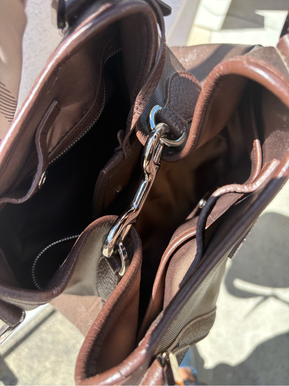 Tod’s Women's Brown Leather Canvas Tote Bag with scarf belt - Picture 3 of 6